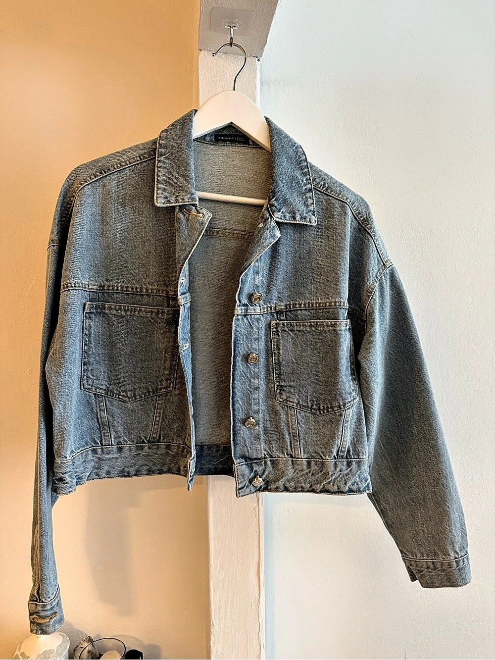 Isabela Matte Cropped Blue Denim Jacket